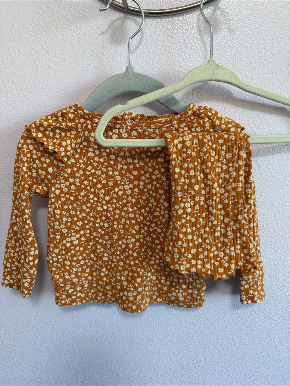Cat & Jack Mustard Yellow Floral Ribbed Long-Sleeve Outfit